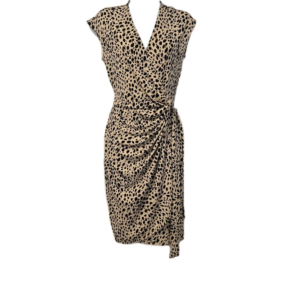 Amazon Essentials Women's Cap Sleeve V-neck Wrap Dress Animal Print Size Small
